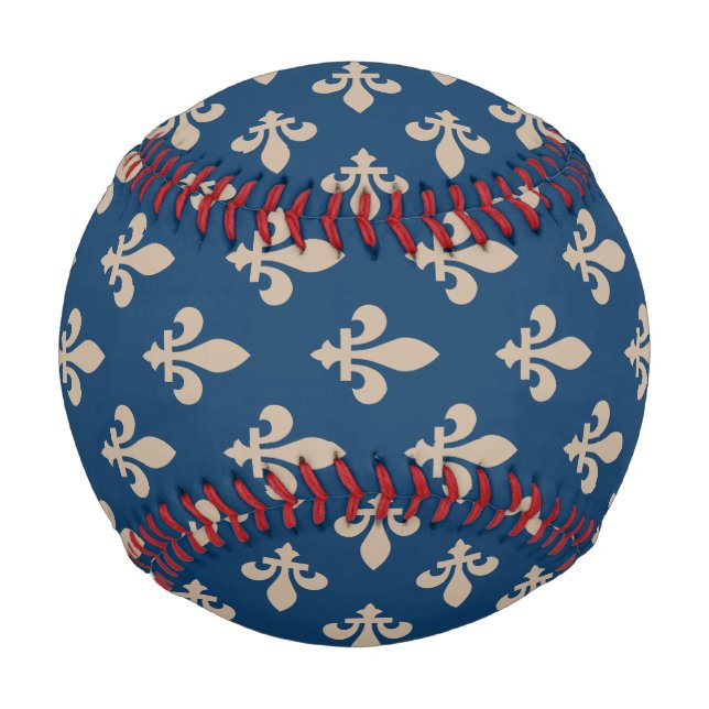 Fleur de Lis Pattern, Royal French, Cream on Blue Baseball (Back)