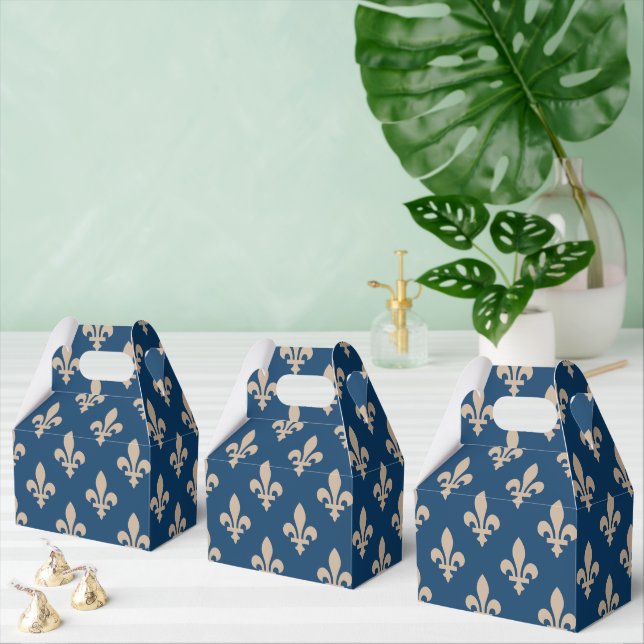 Fleur de Lis Pattern, Royal French, Cream on Blue Favour Box (Multiple)