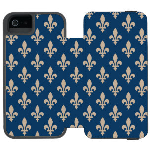 Fleur de Lis Pattern, Royal French, Cream on Blue Incipio Watson™ iPhone 5 Wallet Case