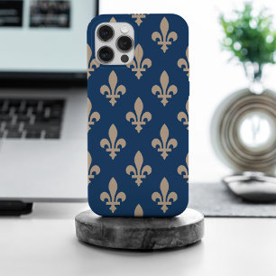Fleur de Lis Pattern, Royal French, Cream on Blue iPhone 15 Pro Max Case