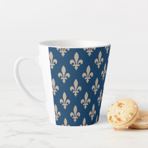 Fleur de Lis Pattern, Royal French, Cream on Blue Latte Mug