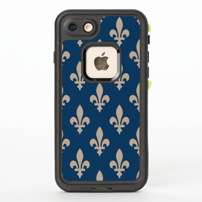 Fleur de Lis Pattern, Royal French, Cream on Blue LifeProof iPhone Case (Back)
