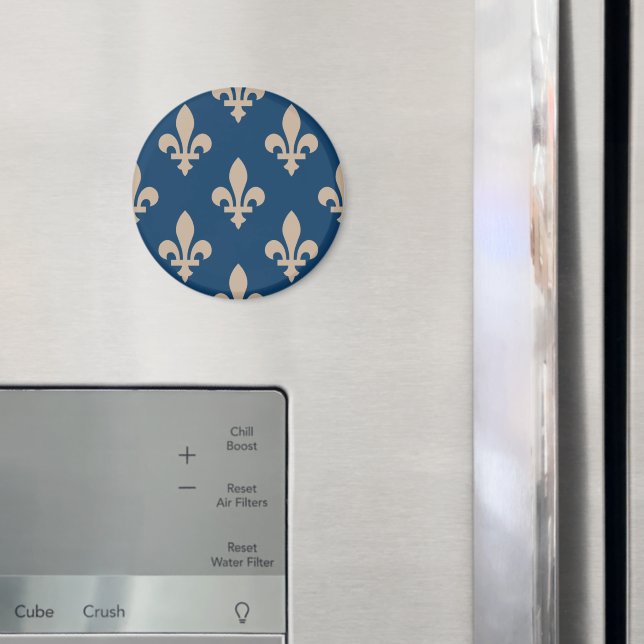 Fleur de Lis Pattern, Royal French, Cream on Blue Magnet (In Situ (Fridge))