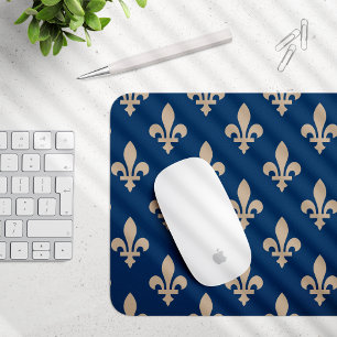 Fleur de Lis Pattern, Royal French, Cream on Blue Mouse Mat