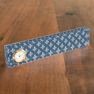 Fleur de Lis Pattern, Royal French, Cream on Blue Nameplate