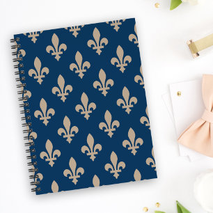 Fleur de Lis Pattern, Royal French, Cream on Blue Notebook