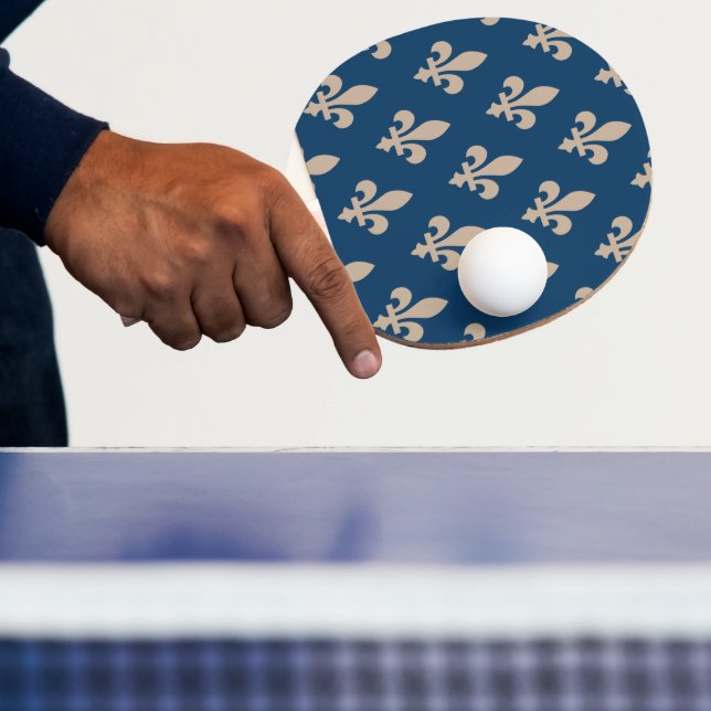 Fleur de Lis Pattern, Royal French, Cream on Blue Ping Pong Paddle (Insitu)