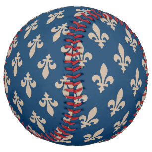 Fleur de Lis Pattern, Royal French, Cream on Blue Softball