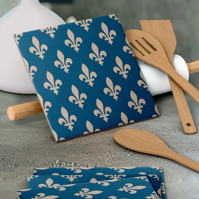 Fleur de Lis Pattern, Royal French, Cream on Blue Tile (Creator Uploaded)