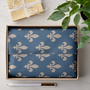 Fleur de Lis Pattern, Royal French, Cream on Blue Tissue Paper