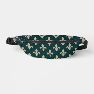 Fleur de Lis Pattern, Royal French Cream on Green Bum Bags