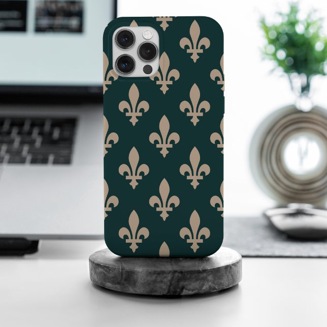 Fleur de Lis Pattern, Royal French Cream on Green Case-Mate iPhone Case (Creator Uploaded)