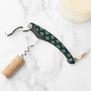 Fleur de Lis Pattern, Royal French Cream on Green Corkscrew