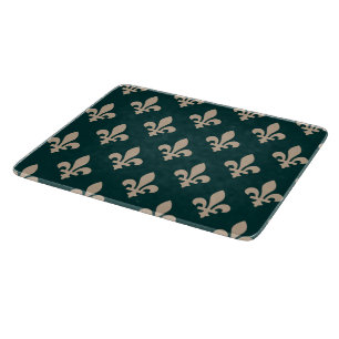Fleur de Lis Pattern, Royal French Cream on Green Cutting Board