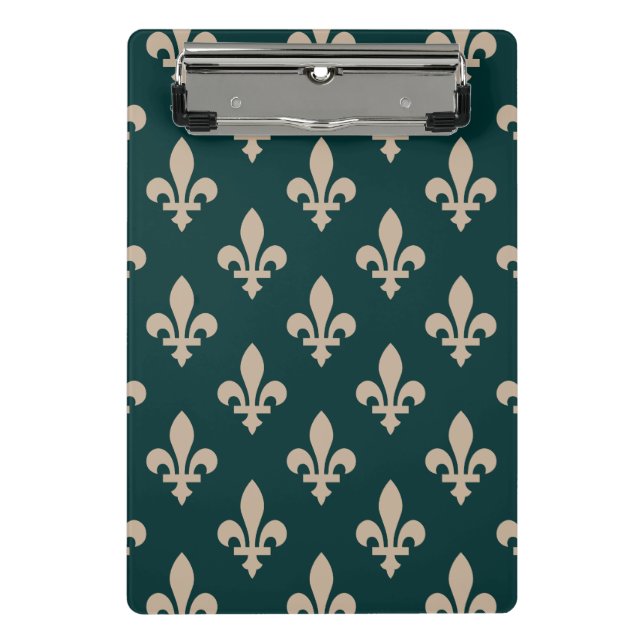 Fleur de Lis Pattern, Royal French Cream on Green Mini Clipboard (Front)