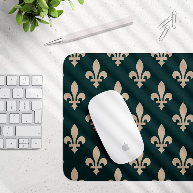 Fleur de Lis Pattern, Royal French Cream on Green Mouse Mat (Creator Uploaded)