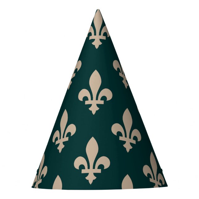 Fleur de Lis Pattern, Royal French Cream on Green Party Hat (Front)