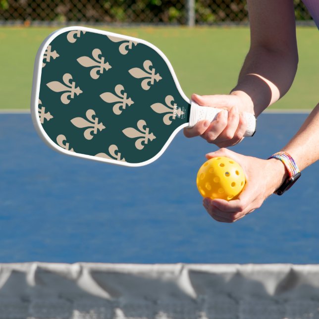 Fleur de Lis Pattern, Royal French Cream on Green Pickleball Paddle (Insitu)