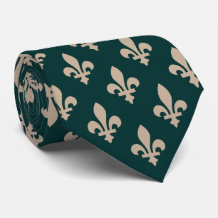 Fleur de Lis Pattern, Royal French Cream on Green Tie