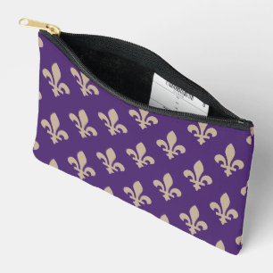 Fleur de Lis Pattern, Royal French Cream on Purple Accessory Pouch
