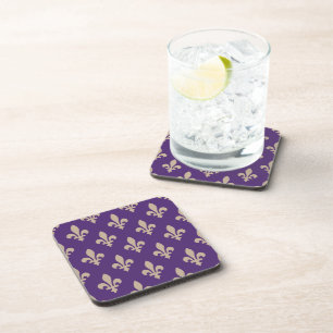 Fleur de Lis Pattern, Royal French Cream on Purple Coaster