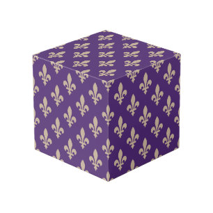Fleur de Lis Pattern, Royal French Cream on Purple Cube