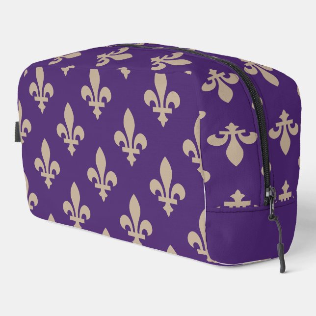 Fleur de Lis Pattern, Royal French Cream on Purple Dopp Kit (Right Corner)