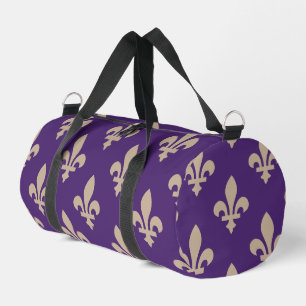 Fleur de Lis Pattern, Royal French Cream on Purple Duffle Bag