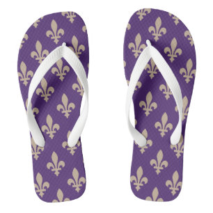 Fleur de Lis Pattern, Royal French Cream on Purple Flip Flops