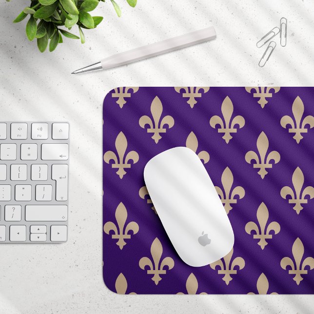 Fleur de Lis Pattern, Royal French Cream on Purple Mouse Mat (Creator Uploaded)