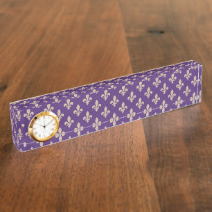 Fleur de Lis Pattern, Royal French Cream on Purple Nameplate