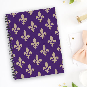 Fleur de Lis Pattern, Royal French Cream on Purple Notebook