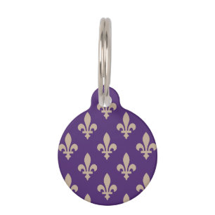 Fleur de Lis Pattern, Royal French Cream on Purple Pet Tag