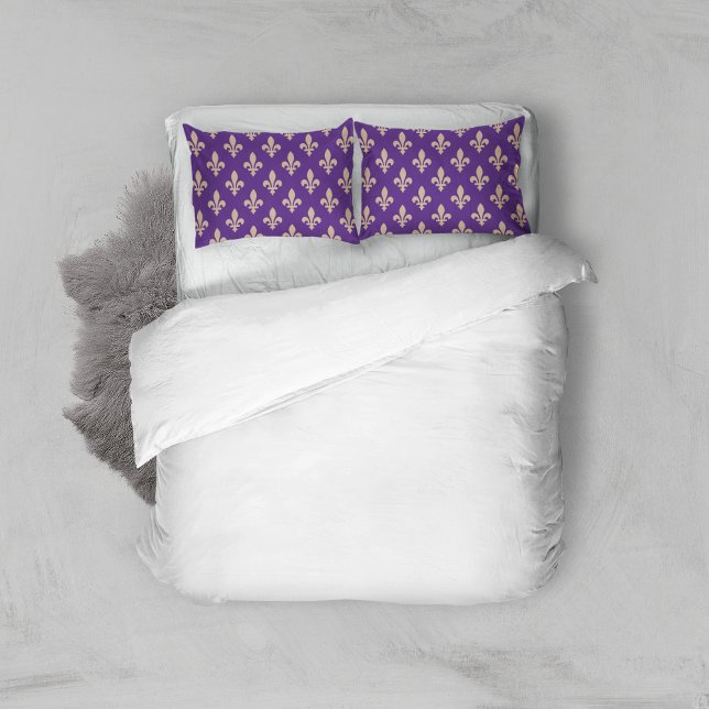Fleur de Lis Pattern, Royal French Cream on Purple Pillowcase (Creator Uploaded)