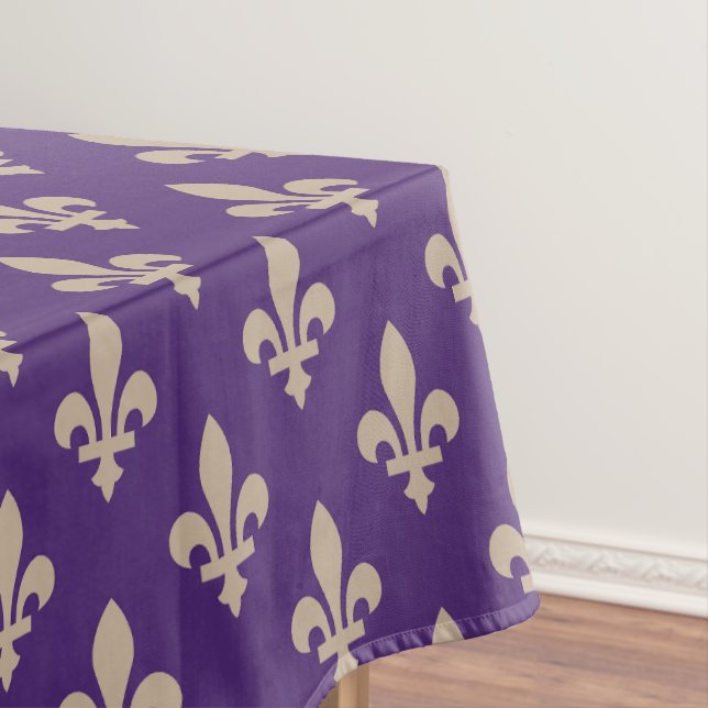 Fleur de Lis Pattern, Royal French Cream on Purple Tablecloth (In Situ)