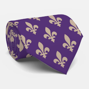 Fleur de Lis Pattern, Royal French Cream on Purple Tie