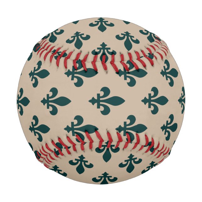 Fleur de Lis Pattern, Royal French Green on Cream Baseball (Back)