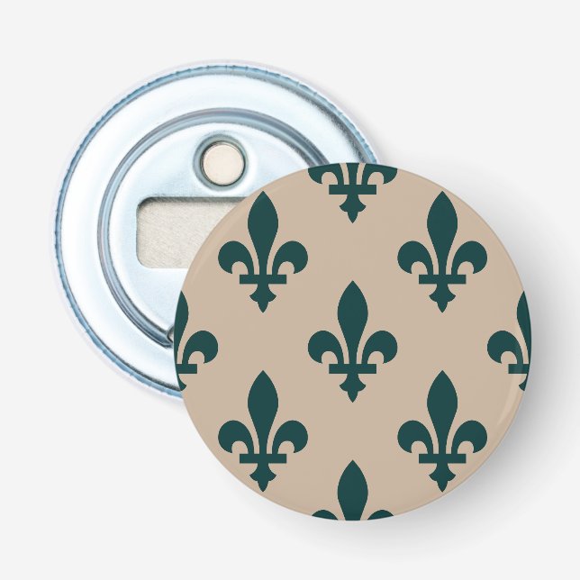 Fleur de Lis Pattern, Royal French Green on Cream Bottle Opener (Front)
