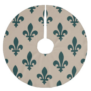 Fleur de Lis Pattern, Royal French Green on Cream Brushed Polyester Tree Skirt