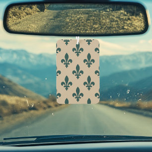 Fleur de Lis Pattern, Royal French Green on Cream Car Air Freshener