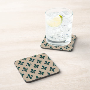 Fleur de Lis Pattern, Royal French Green on Cream Coaster