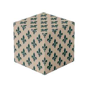 Fleur de Lis Pattern, Royal French Green on Cream Cube