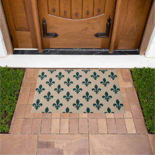 Fleur de Lis Pattern, Royal French Green on Cream Doormat