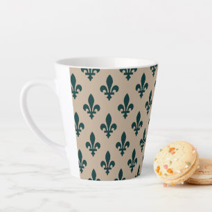 Fleur de Lis Pattern, Royal French Green on Cream Latte Mug