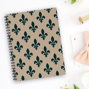 Fleur de Lis Pattern, Royal French Green on Cream Notebook