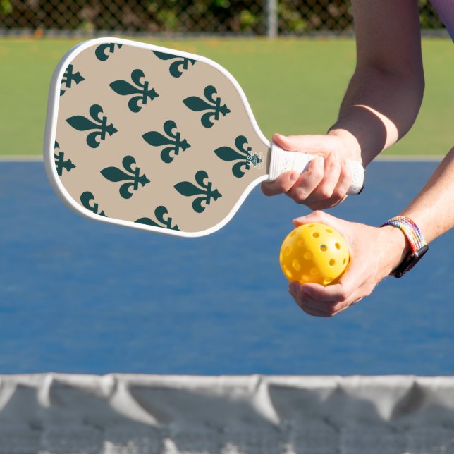 Fleur de Lis Pattern, Royal French Green on Cream Pickleball Paddle (Insitu)