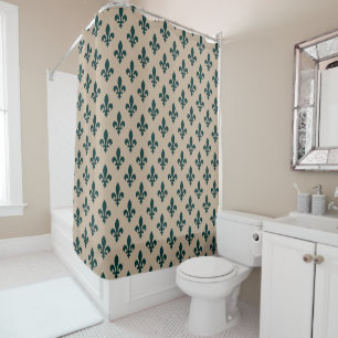Fleur de Lis Pattern, Royal French Green on Cream Shower Curtain