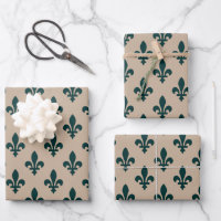 Fleur de Lis Pattern, Royal French Green on Cream