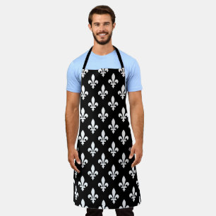 Fleur de Lis Pattern, Royal French, White on Black Apron