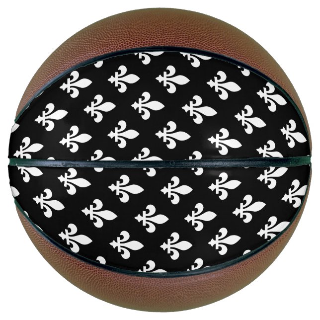 Fleur de Lis Pattern, Royal French, White on Black Basketball (Front)